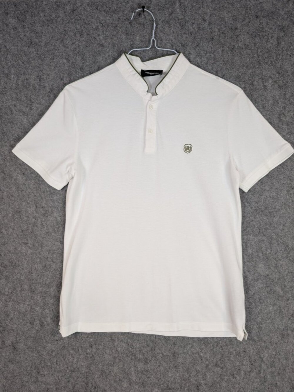 The Kooples Men's Henley Polo Shirt Size M White Green Trim 100% Cotton Like New